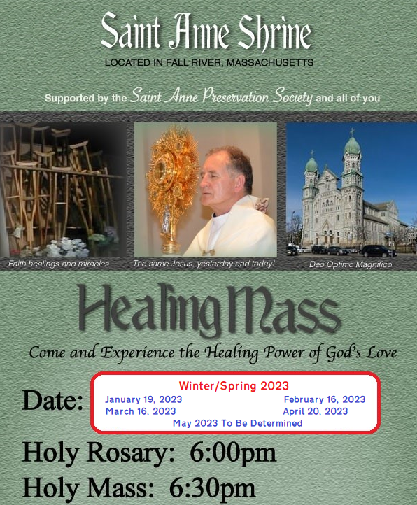 Healing Mass Schedule Winter/Spring 2023 St. Anne Shrine of Fall River